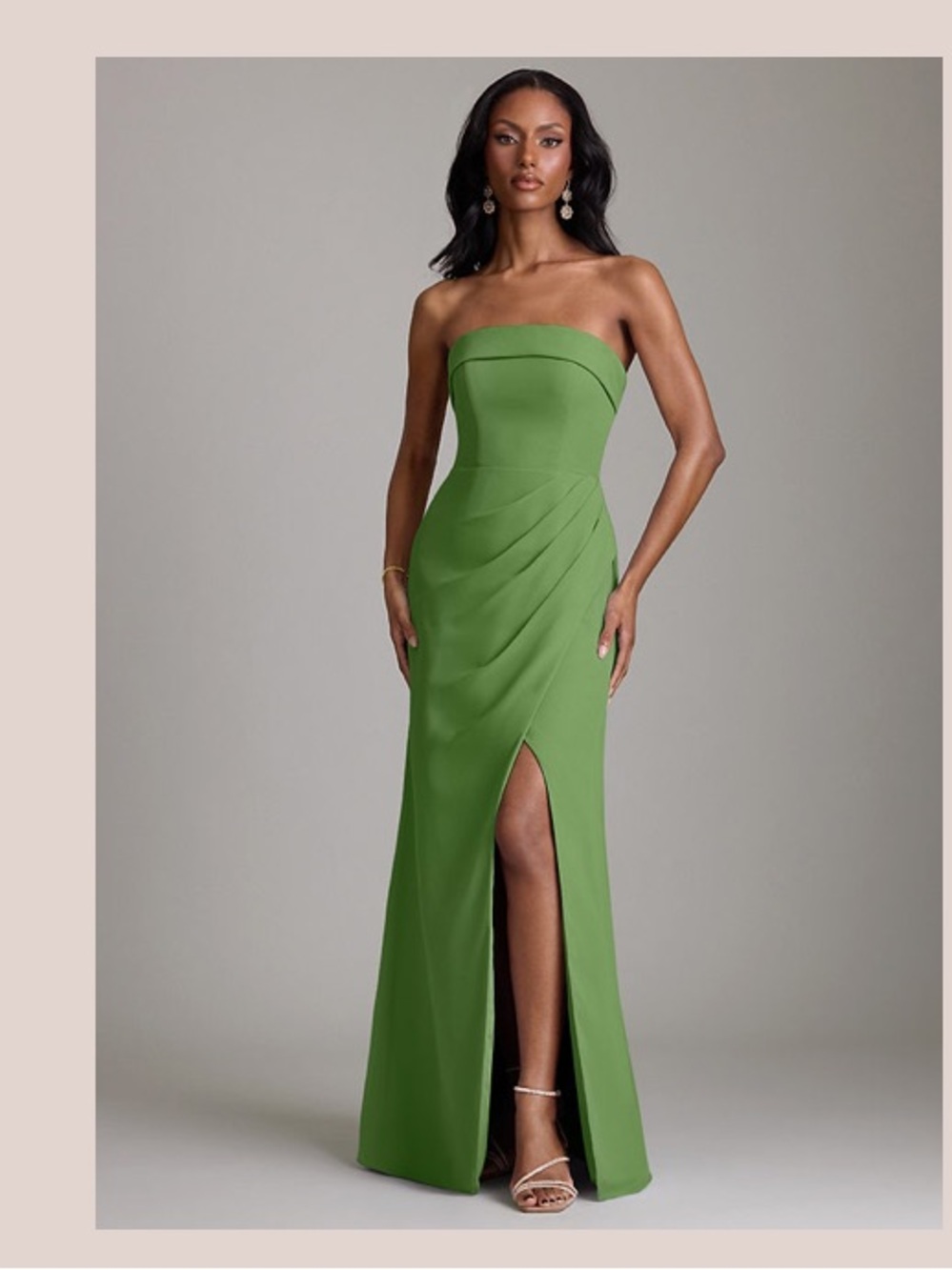 Azazie Strapless Aretha Gown in Basil Green